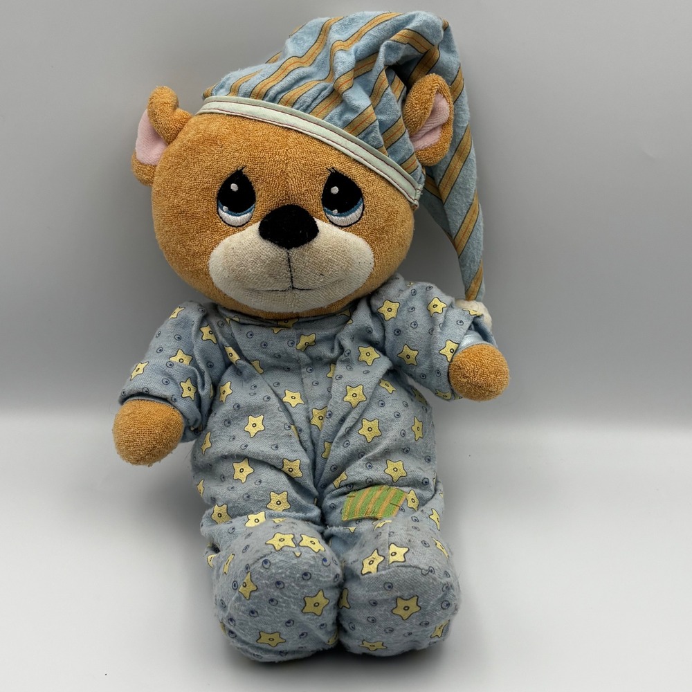 Vintage Precious Moments Teddy Bear Plush Blue Star Pajamas Nightcap Stuffed Toy